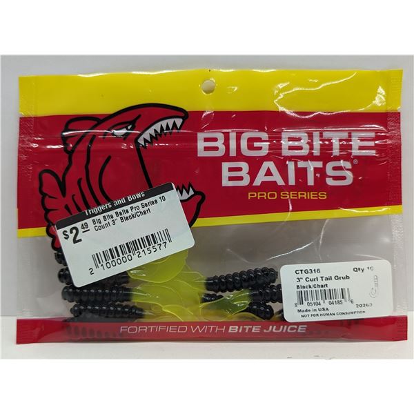 Big Bite Baits Pro Series Curl Tail Grub 10 Count 3" Black/Chart