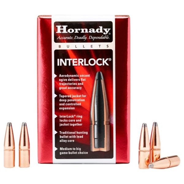 Hornady 30 Cal Interlock .308" 180 Grain Round Nose Projectiles (100 Count)
