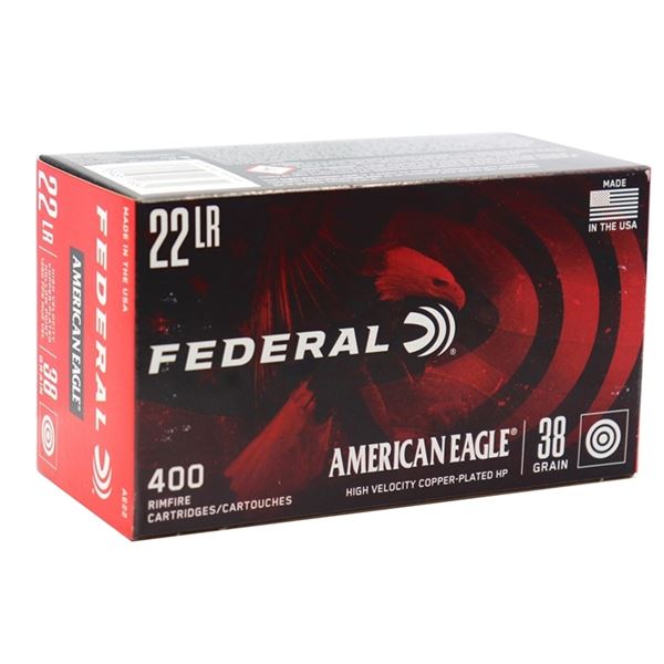 American Eagle Rimfire 22 LR 38 Grain Copper Jacket Hollow Point (400 Rounds)