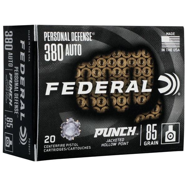 Federal 380 Auto Personal Defense Punch JHP 85 Grain (20 Cartridges)