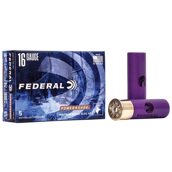 Federal Power-Shok 16 Gauge 2 3/4"  Maximum Rifled Hollow Point Slug 4/5 oz (5 Rounds)