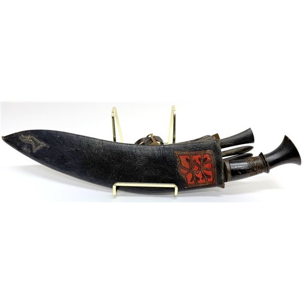 19th C. Nepalese Kukri & Companion Knives in Case