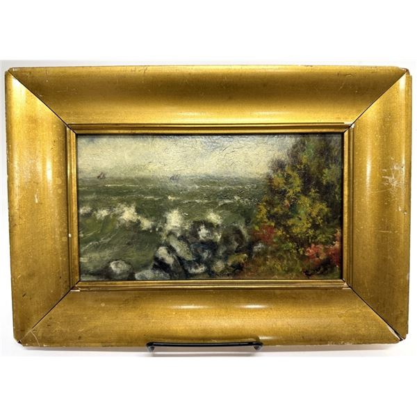 'Ships at Sea' Seascape Miniature Oil Painting