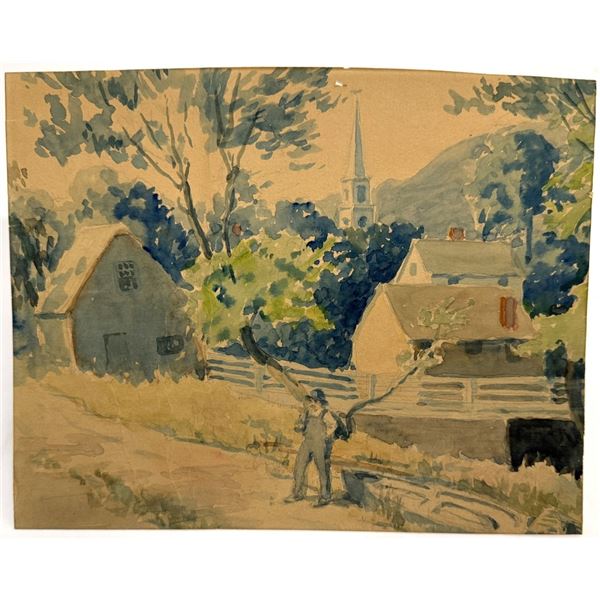 American Rural Landscape Watercolor Painting