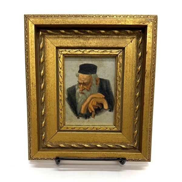 Judaica Rabbi Portrait Oil on Board