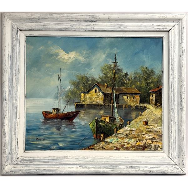Rossini Signed Sailboat Seascape Oil on Canvas