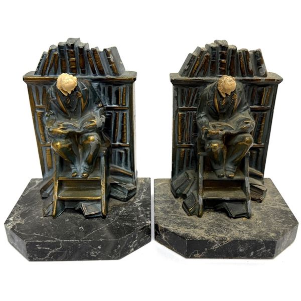 1930s JB Hirsch Librarian Bookends on Marble