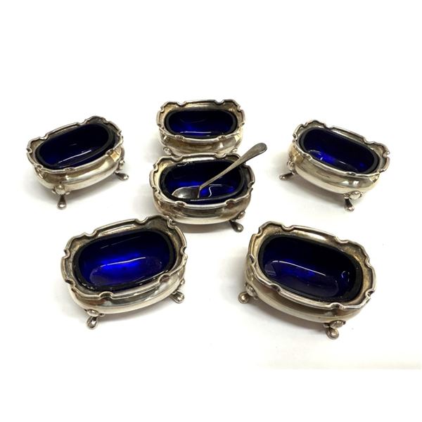 William Adams Cobalt Silver-Plated Salt Cellars