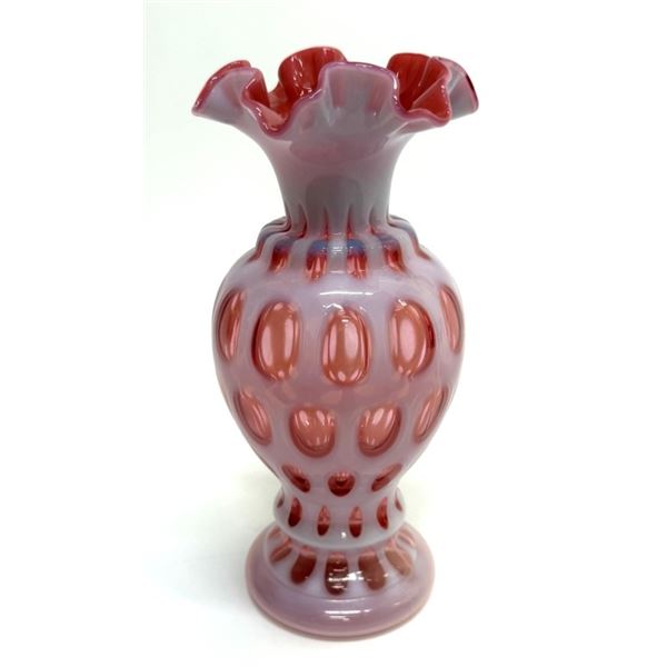 Fenton Cranberry Opalescent Coin Dot Glass Vase