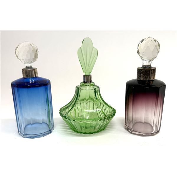 Art Deco Czech Glass & Sterling Perfume Bottles