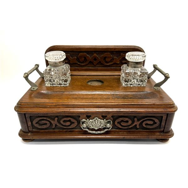 Victorian Oak Desk Inkstand