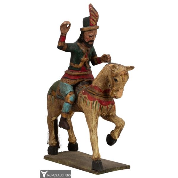 Large Polychrome Folk Art Carved Santos on Horse