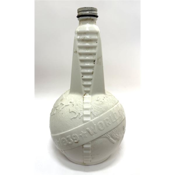 1939 World's Fair Milk Glass Souvenir Bottle