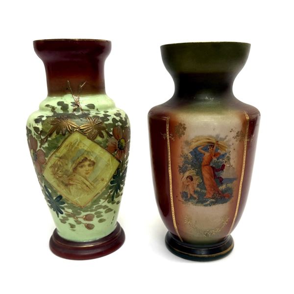 Hand-Painted French Art Nouveau Ceramic Vases