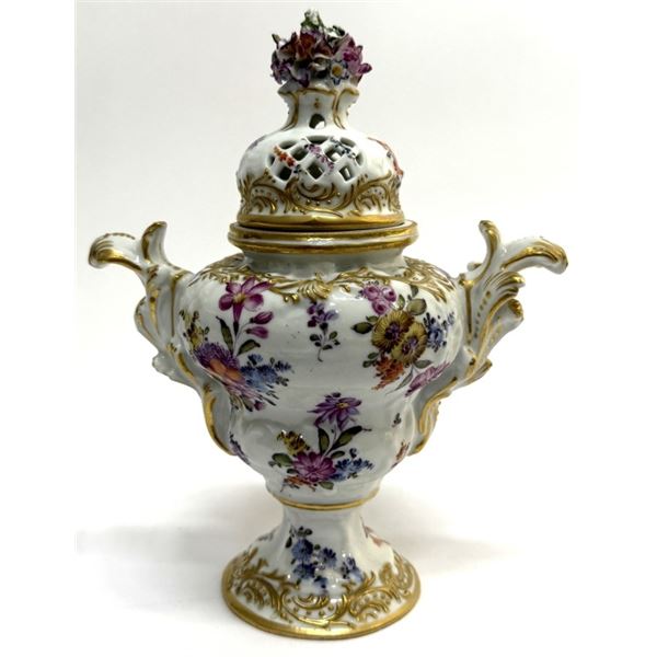 Antique European Porcelain Potpurri Floral Vase