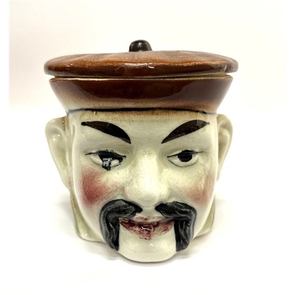 Antique Asian Figural Majolica Tobacco Jar