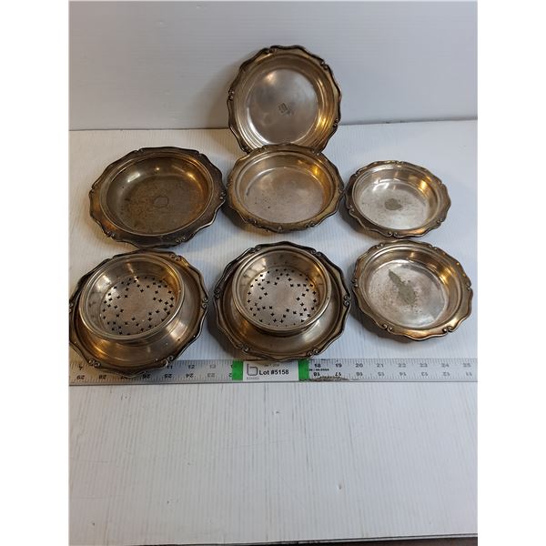 (2) Silver Plated Butter Dishes and (5) Silver Plated Round Trays