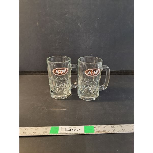 (2) Tall A&W Glass Mugs 6"