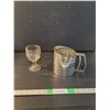 Image 1 : Stainless Steel Vintage Foley Flour Sifter, Glass Wine Glass 6"