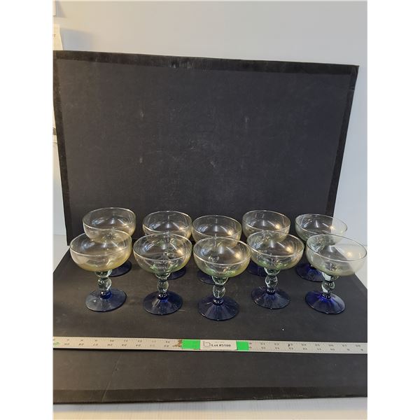 Set of Vintage Libbey Metropolis Blue Mediterranean Margarita Glasses (10, 5.5" Tall)