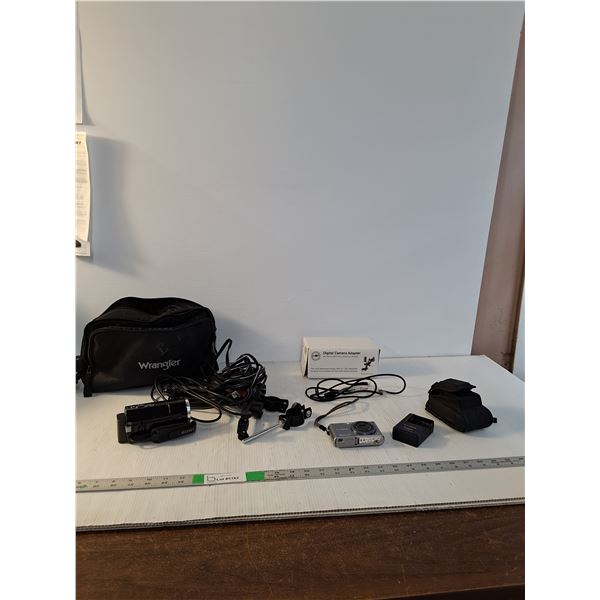 Panasonic Lumix DMC-FX100 Digital Camera With Camera Adapter, Sony Handycam Camcorder
