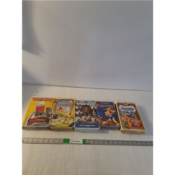 (5) VHS Tapes: Stuart Little, Bambi, Snow Dogs, Pinocchio, Snow White
