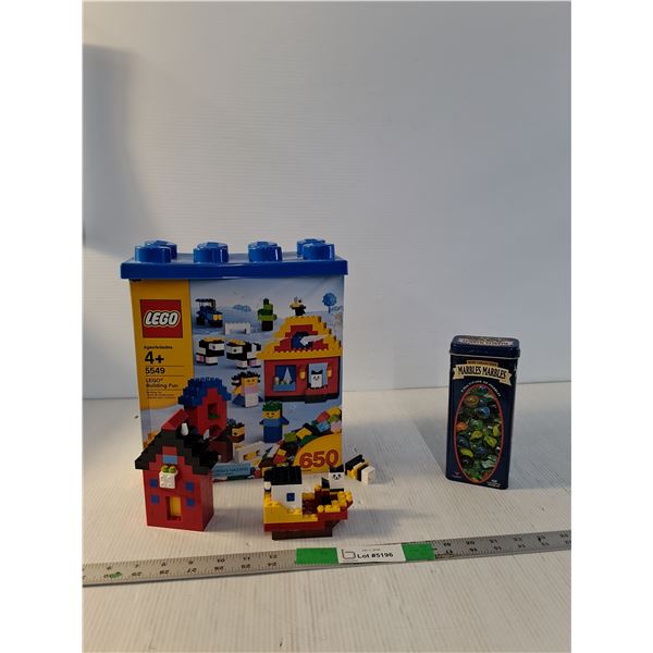 Box of Lego Pieces, Marbles Game
