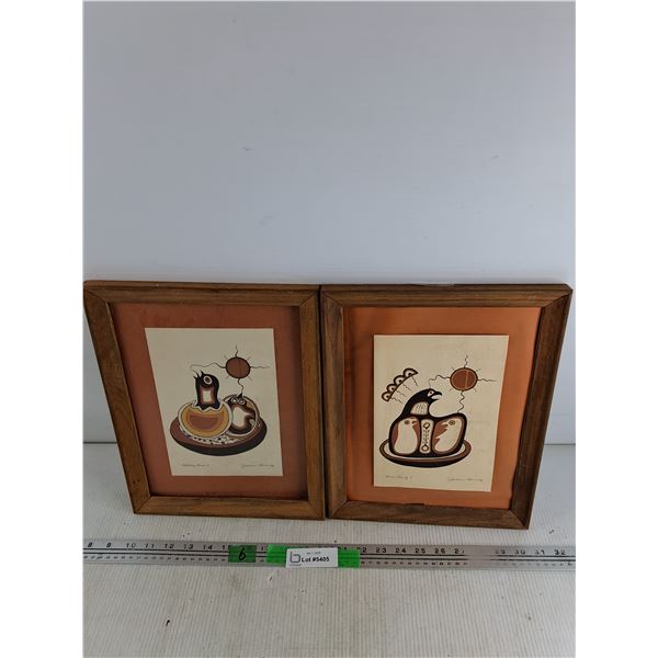 (2) Wooden Framed Bird Family Wall Art Prints by Jackson Brady 13 1/2" x 10"