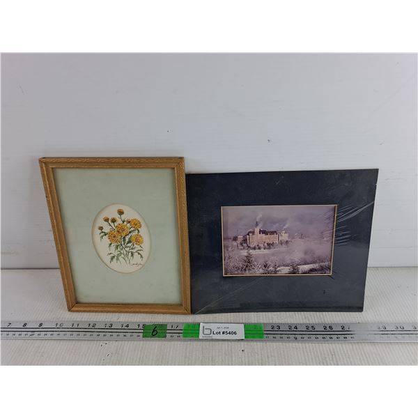 Framed Floral Wall Art Painting 10" x 8", Bessborough Hotel Print 10 1/2" x 9"