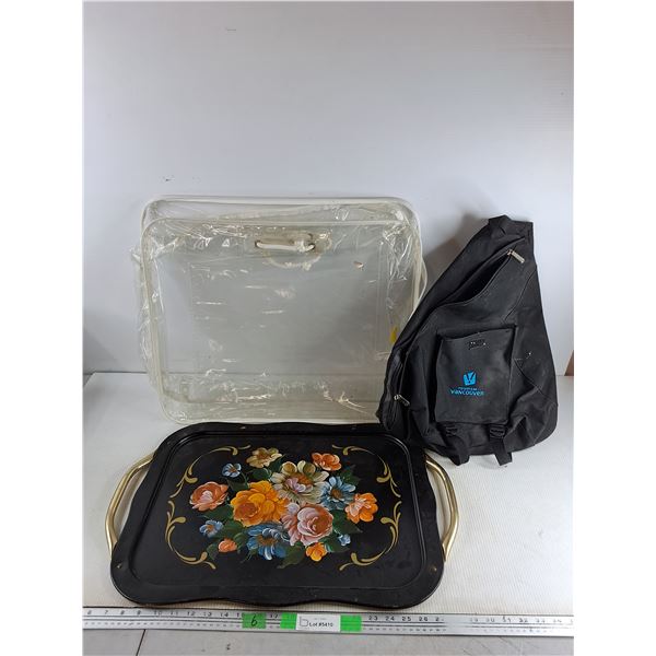 Twin Comforter Bag, Tourism Vancouver Cross Body Bag, Metal Floral Serving Tray 25" x 16"