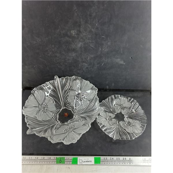 Original Waltherglas Floral Glass Bowl 13", 10" Glass Plate
