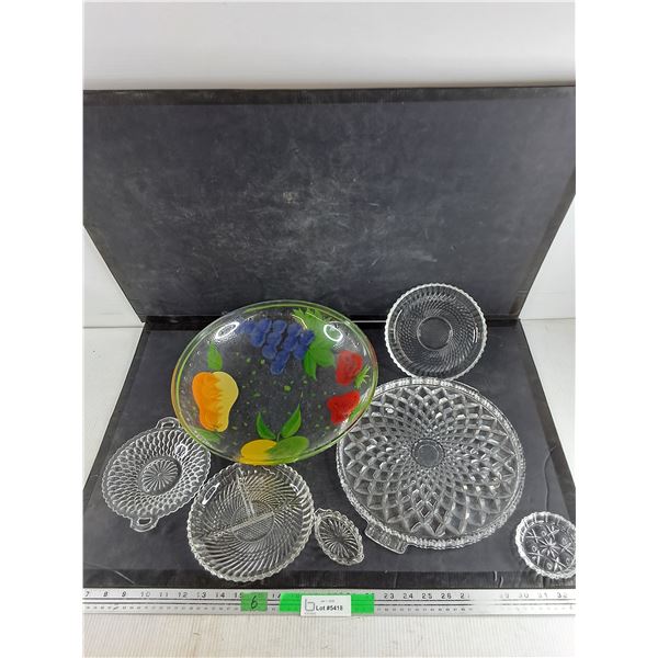 14" Glass Bowl, 11" Serving Platter, Divided Glass Plate, Glass Dishes