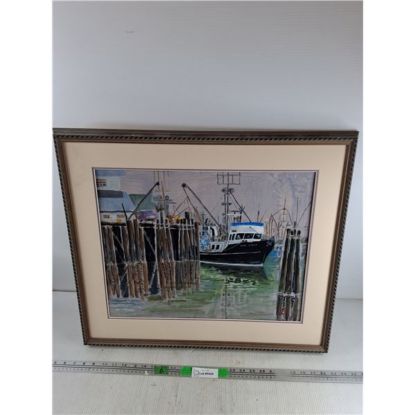 Wooden Framed Harbour Wall Art Painting 26" x 23", PICKUP PREFERRED