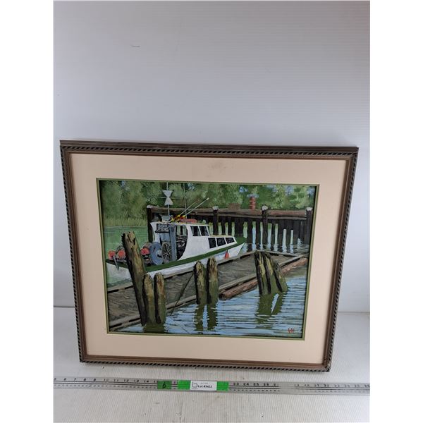 Wooden Framed Harbour Wall Art Painting 26" x 23", PICKUP PREFERRED