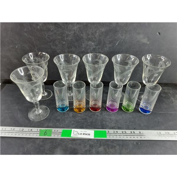 (6) Glass Goblets, (6) Shot Glasses
