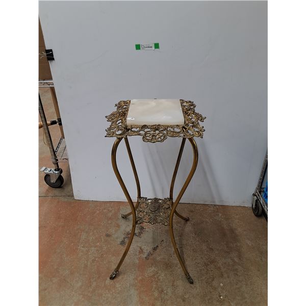 *Ornate Brass Plant Stand/Pedestal Table with Marble Top 30" x 12" x 12", PICKUP ONLY
