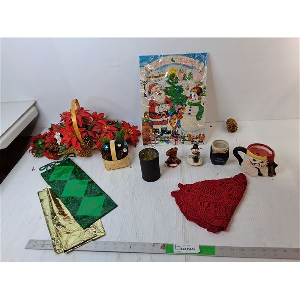 Christmas Lot- Artificial Poinsettia, Candles, Advent Calendar, Misc.