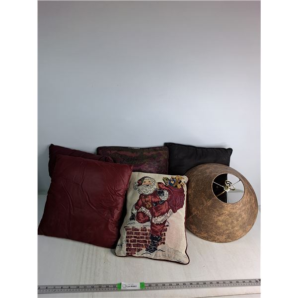 (5) Throw Pillows Up To 15.5"x15.5", Lamp Shade Approx 10.5"x13.5" - PICK UP