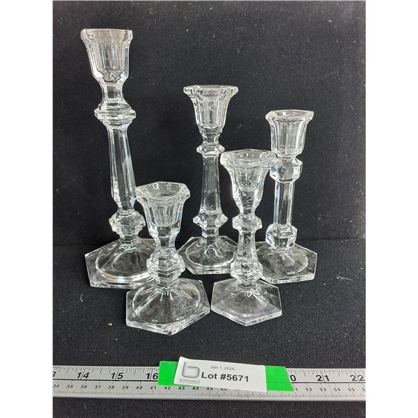 (5) Glass Candle Holders Up To 10"