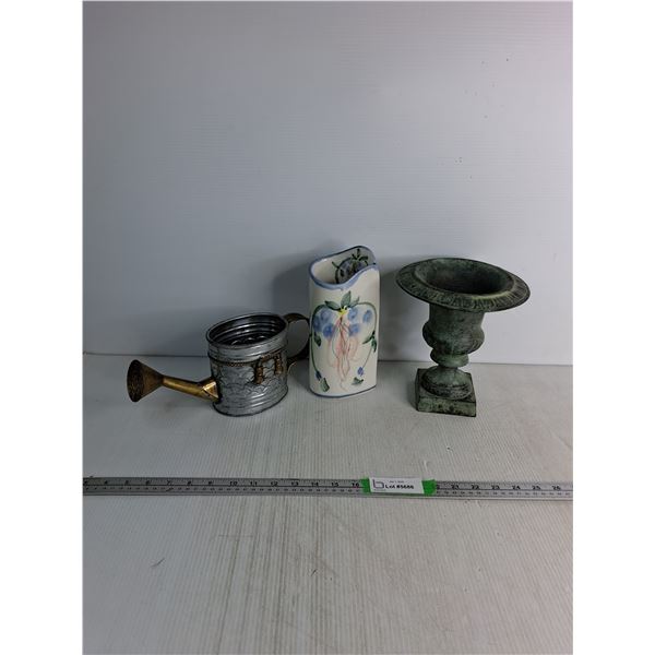 Metal Watering Can 5"x4", Ceramic Vase 9.5"x3", Metal Vase 8.5"x7.5"