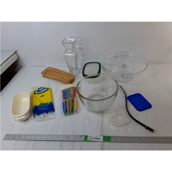 Glass Vase 10", Cake Display Stand, Bowl, Misc.