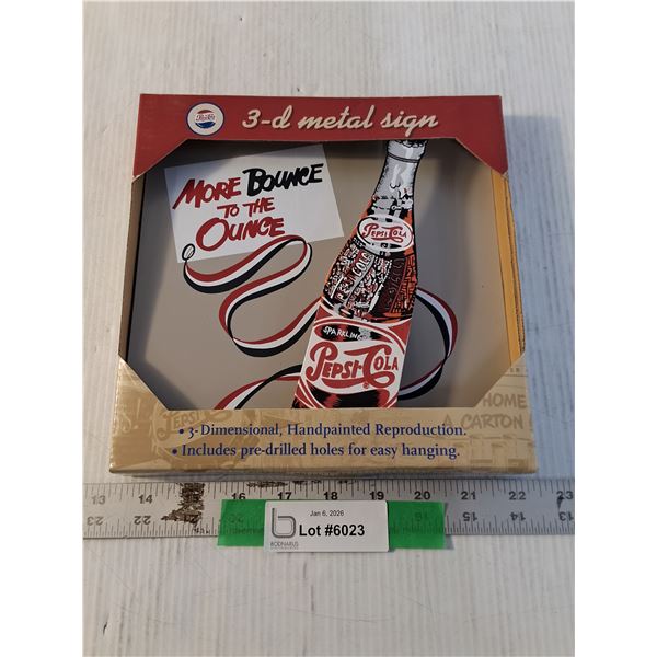 3 Dimensional Pepsi Cola " More Ounce To The Bounce" 8.5" x 8.5" Wall Sign, NIB