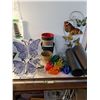 Image 1 : (2) Light Up Butterfly Decor Pieces, Powers On, (8) Flower Pots, Large Light Up Christmas Lights