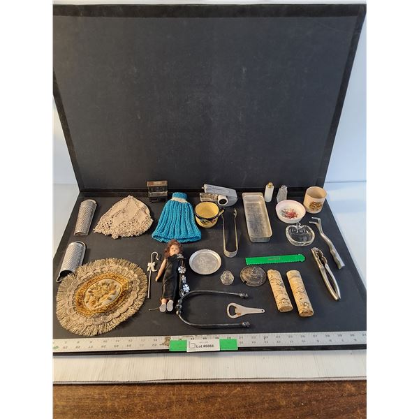 Trinket/ Souvenir Lot, Miniature Piano Pencil Sharpener, Bottle Opener, Small Ice Cube Tongs