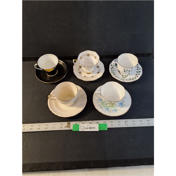 (5) Various Cup & Saucers, Queen Anne Fine Bone China, Ainsley Bone China England, Misc