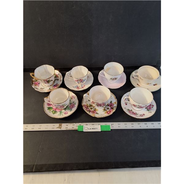 (7) Various Cup & Saucers, Rolling Fine Bone China, Adderley Fine Bone China England, Misc