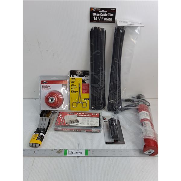 NOS Tool Lot-Wire Cup Brush,O-Ring Assortment,Caulking Gun,and more in pictures