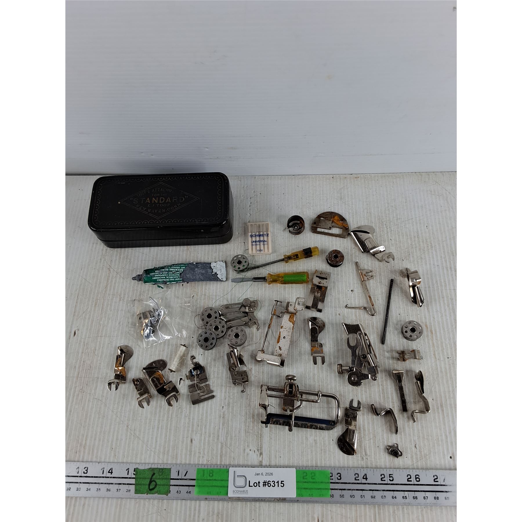 Vintage Toof's Attachment Box, Assorted Singer Sewing Machine Parts ...