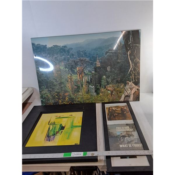 (3) Pieces of Wall Art- 'Urban Jungle' , Bike & Framed Louis Vuitton Ad Up to 36" x 24", Cannot Ship
