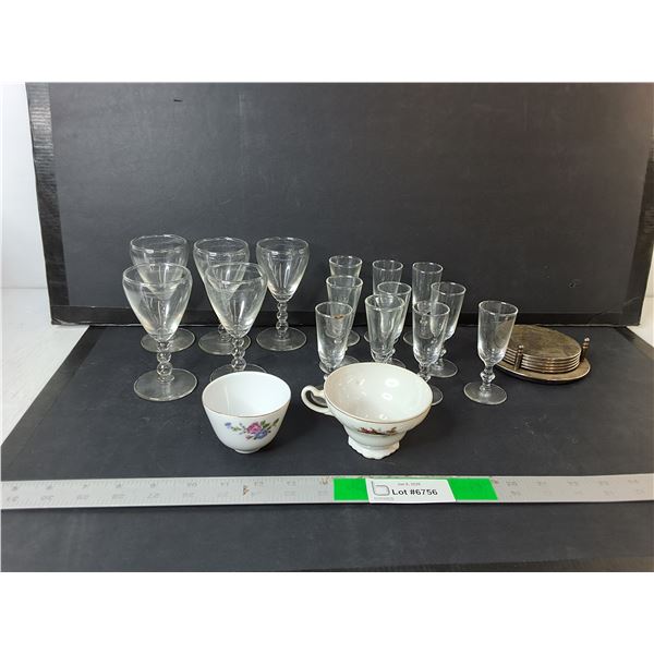 Wine/Shot Glasses, Teacups, Metal Coasters